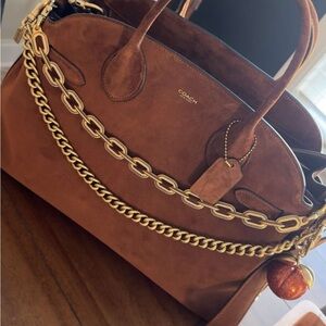 Coach Tan Suede Satchel with Gold Chain